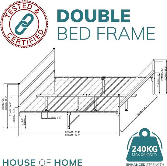 House of Home Double Metal Bed Frame Extra Strong Stylish Modern Bedroom Storage Sturdy Design 2
