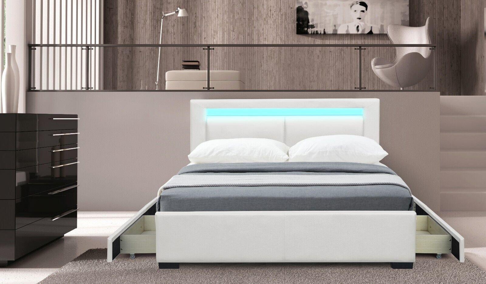Tokyo RGB LED Bluetooth Speaker Bed Frame With 4 Drawer Storage ( White ) King