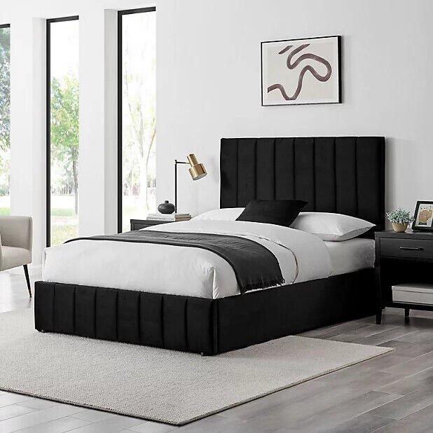 Leo Black Velvet Fabric Ottoman Storage Bed Frame King Size 5FT
