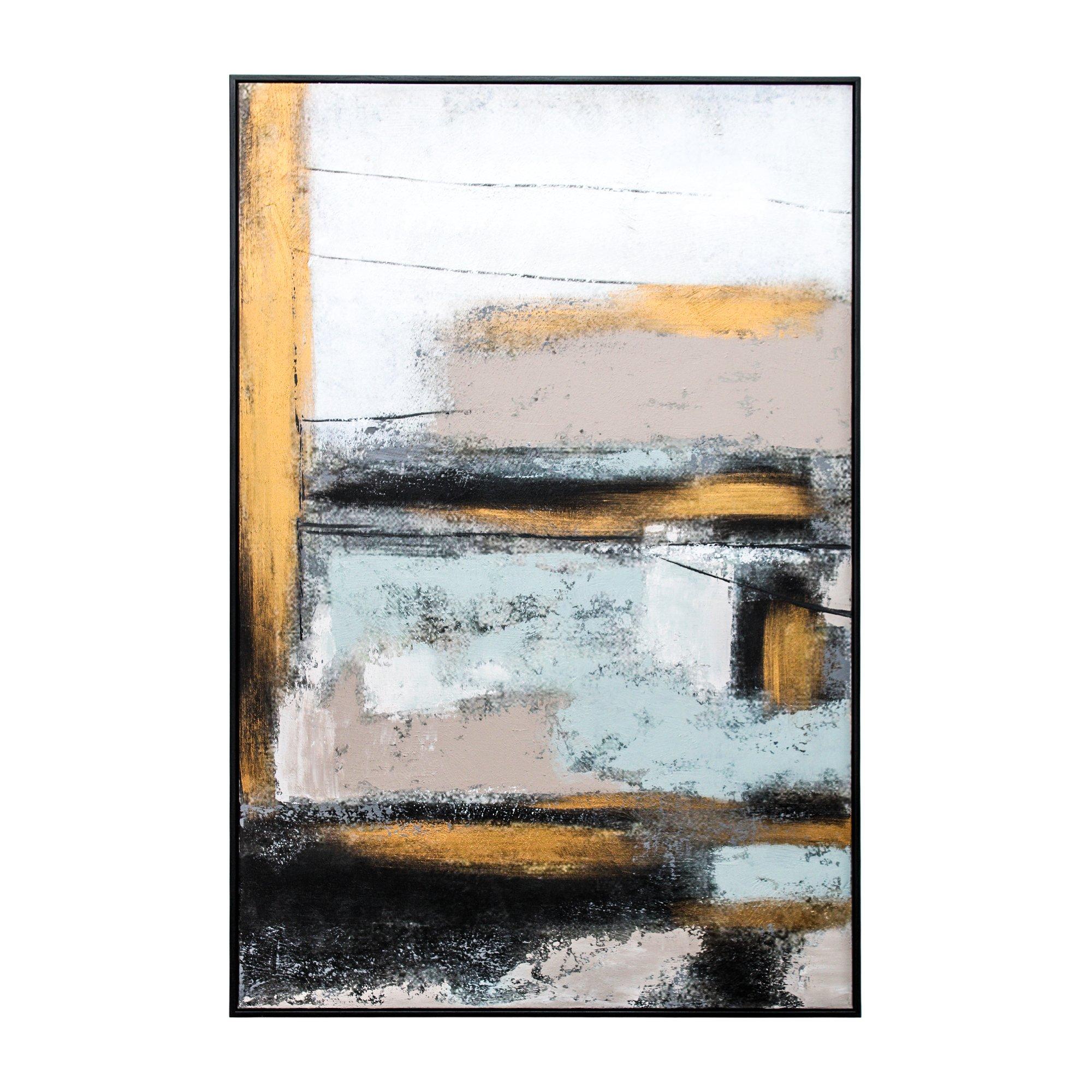 Abstract Canvas in Monochrome Tones with Blue and Gold Accents
