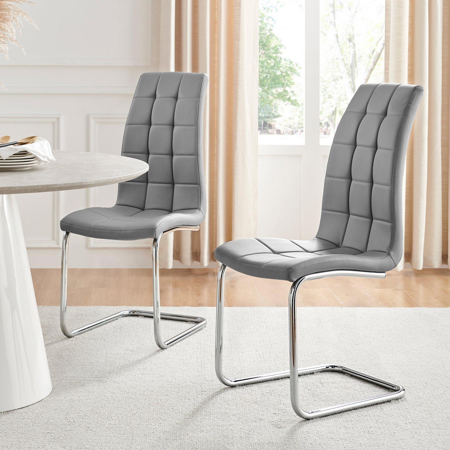 Set of 2 Murano Deep Cushioned Soft Touch Faux Leather Dining Chairs With Silver Chrome Metal Legs