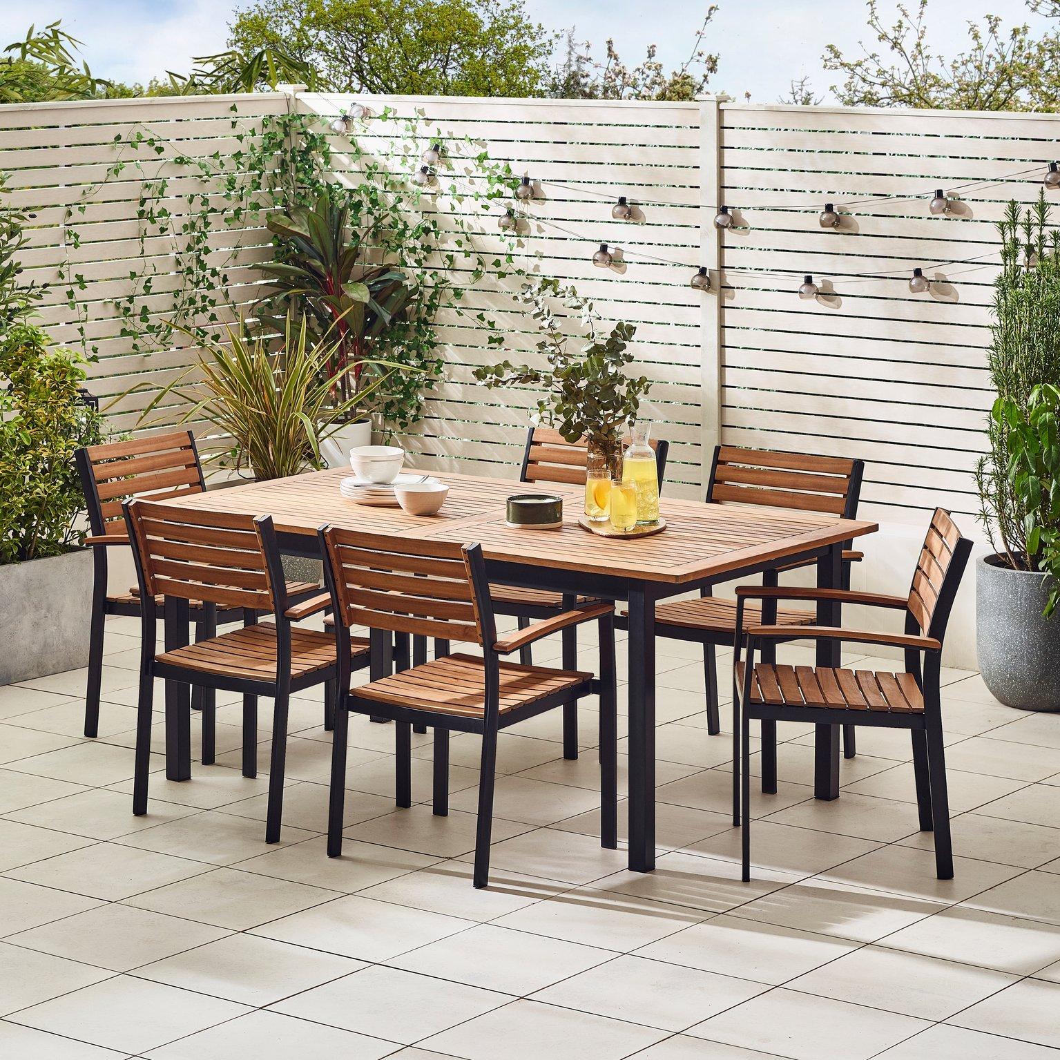 Photos - Garden Furniture Malva Solid Wood and Metal 6 Seat Extending Garden Dining Set