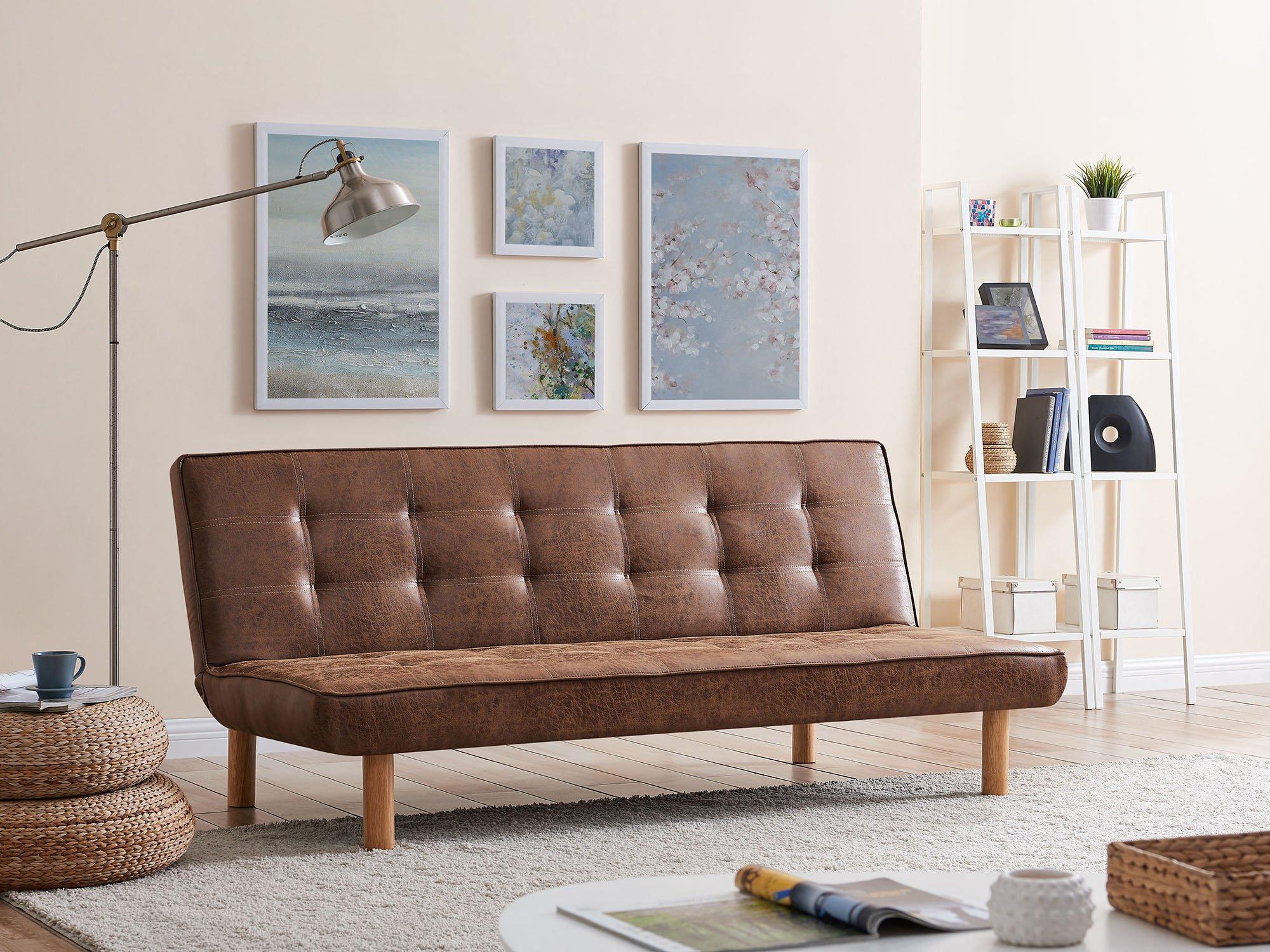 Salerno Air Leather Sofa Bed With Wooden Legs