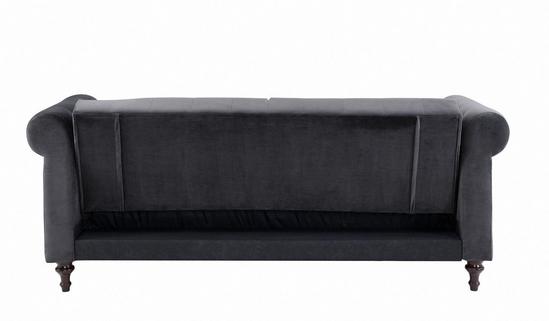 Home Detail Calgary Velvet Sofa Bed Chesterfield Design With Scroll Armrests and Wooden Legs 2