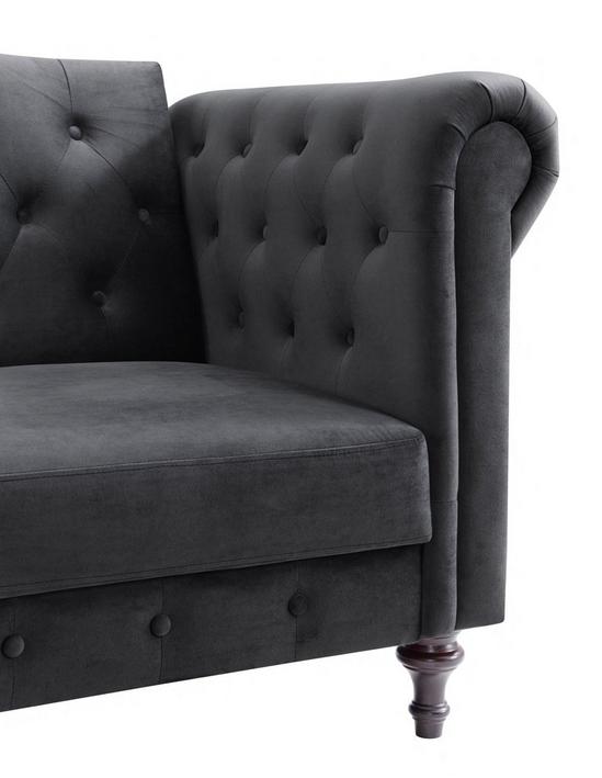 Home Detail Calgary Velvet Sofa Bed Chesterfield Design With Scroll Armrests and Wooden Legs 3