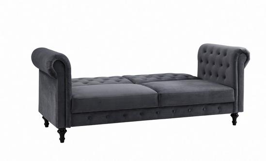 Home Detail Calgary Velvet Sofa Bed Chesterfield Design With Scroll Armrests and Wooden Legs 4