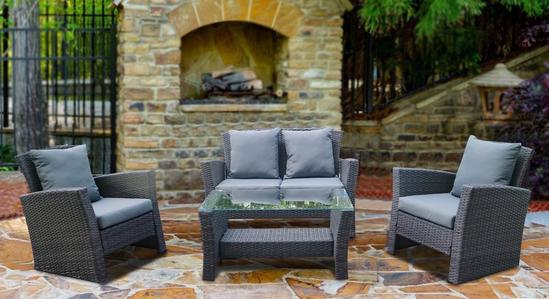 Home Detail Valencia 4 Piece Rattan Garden Furniture Lounge Set with Glass Topped Coffee Table 1