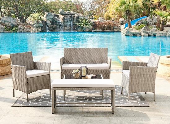 Home Detail Maya Rattan Garden 5pc Furniture Set with Bench and Coffee Table 1