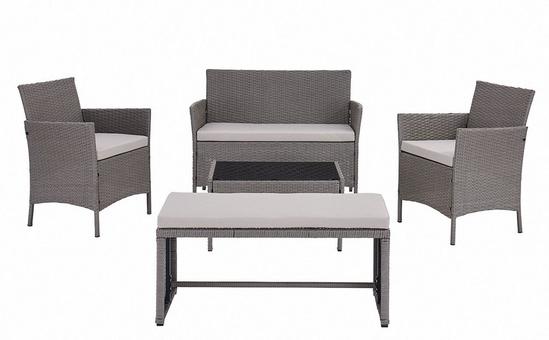 Home Detail Maya Rattan Garden 5pc Furniture Set with Bench and Coffee Table 2