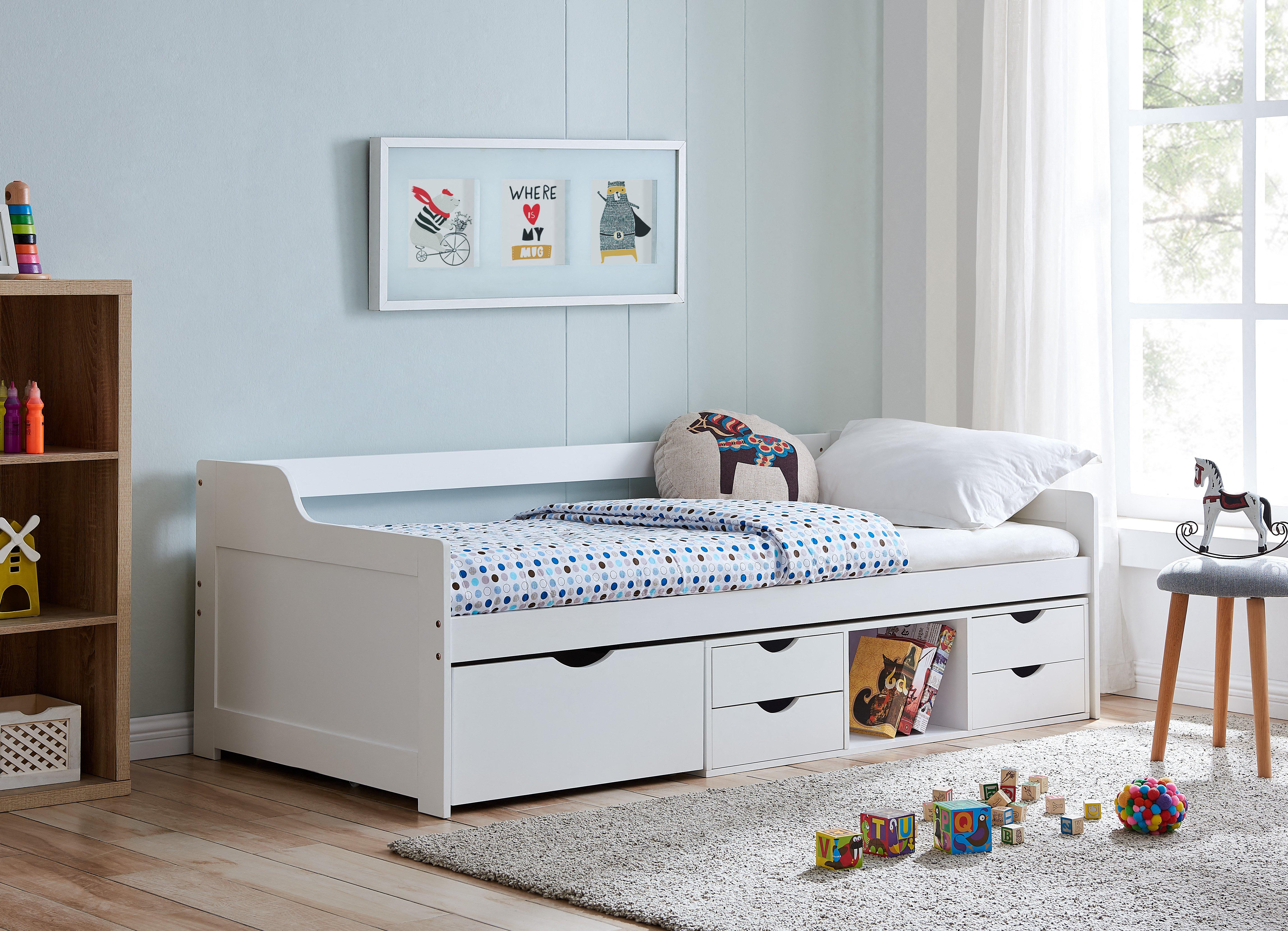 Durham White Kids Single Bed with Drawers