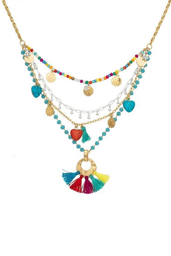 Bibi Bijoux Gold Multi Coloured 'Nomad' Layered Charm Necklace 1