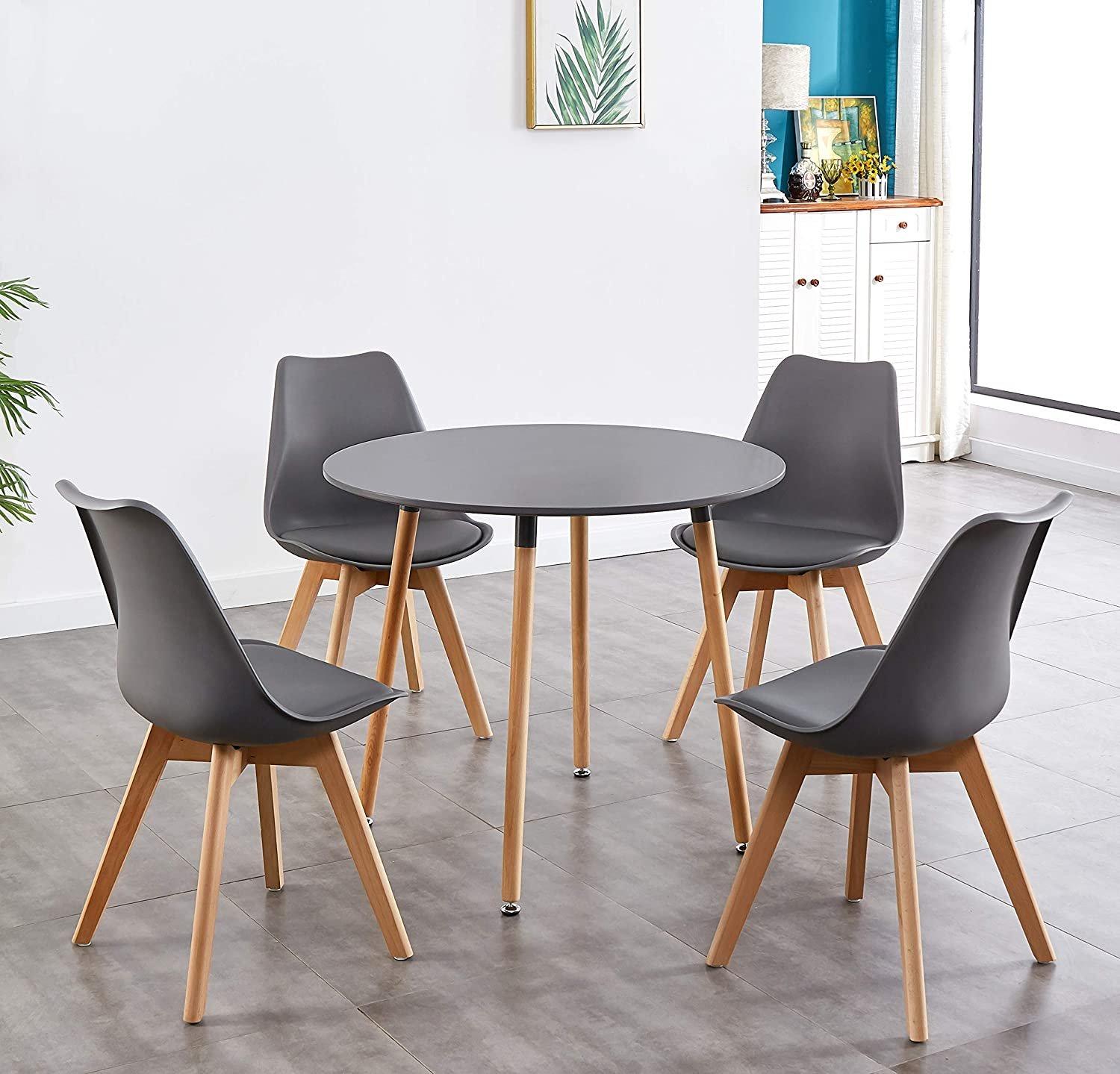 Round Kitchen Wooden Dining Table Set And 4 Padded Chairs