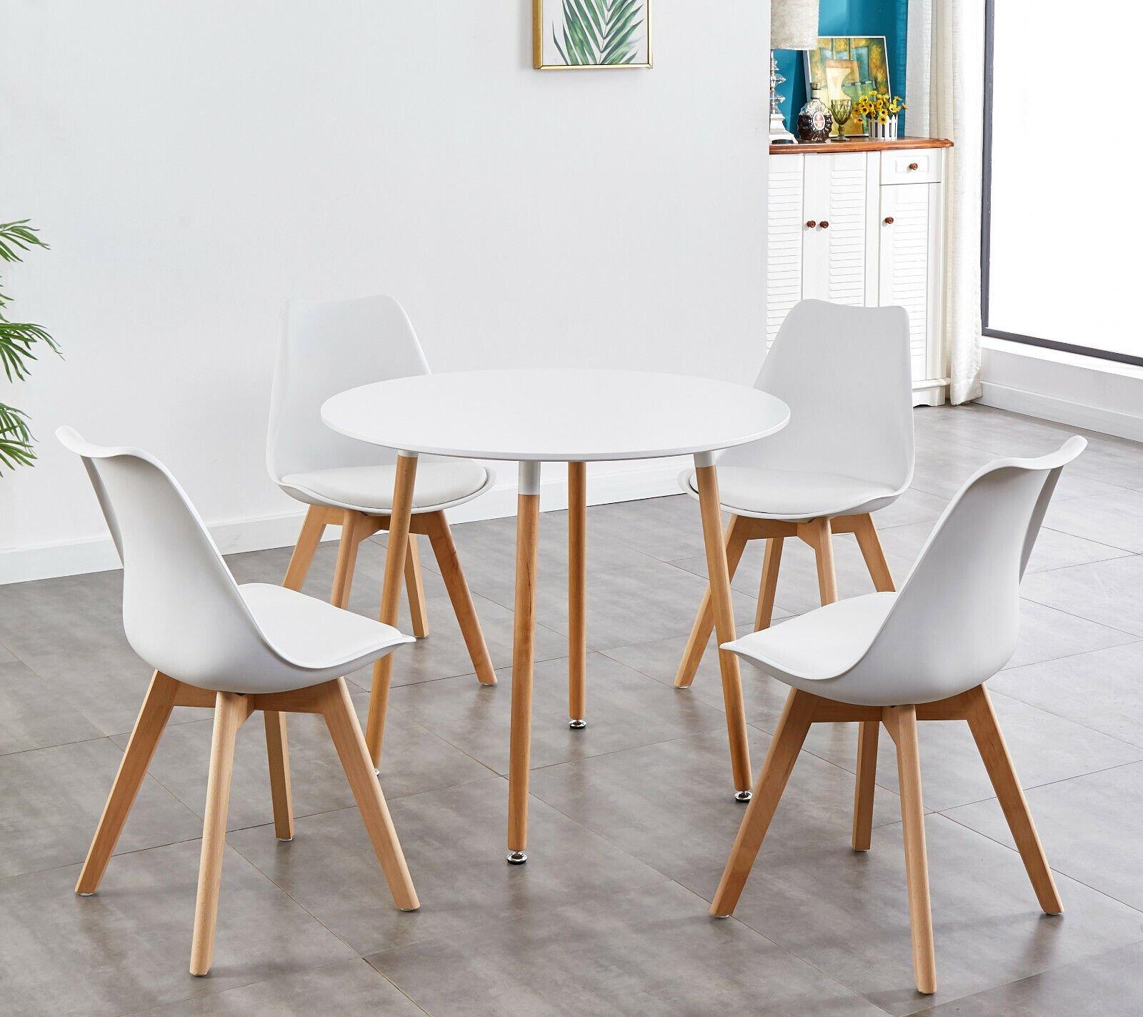Round Kitchen Dining Table Set And 4 Tulip Chairs, Wood Circular Table