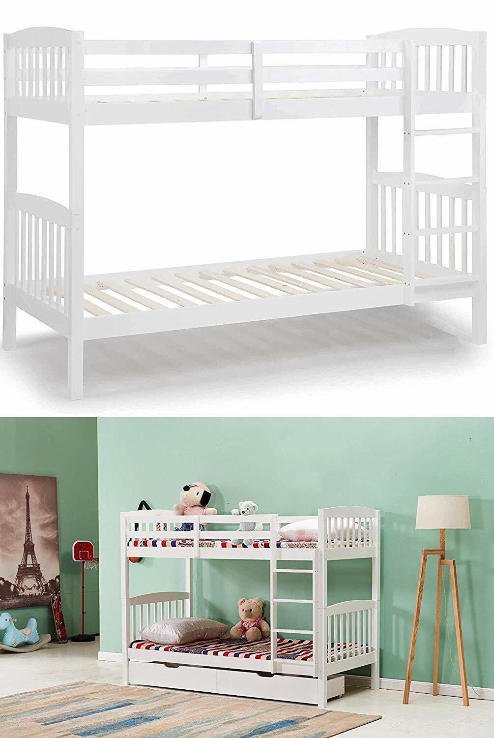 Wood Bunk Bed Comes With 2 Spring Mattresses For Kids Children Adults