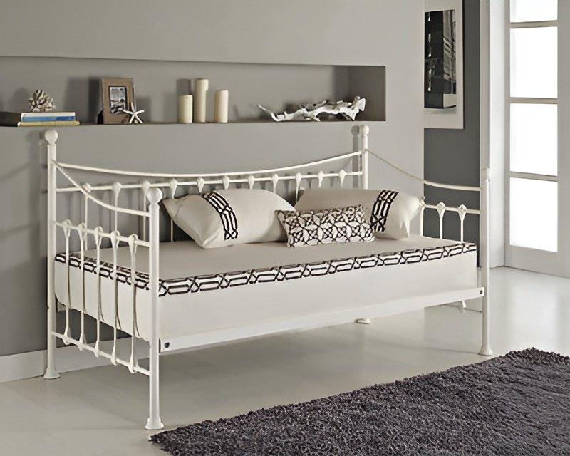 Daybed 3ft Single Glossy White Metal Framed Versailles Guest Sofa Bed With 1 Bonnell Spring high-den