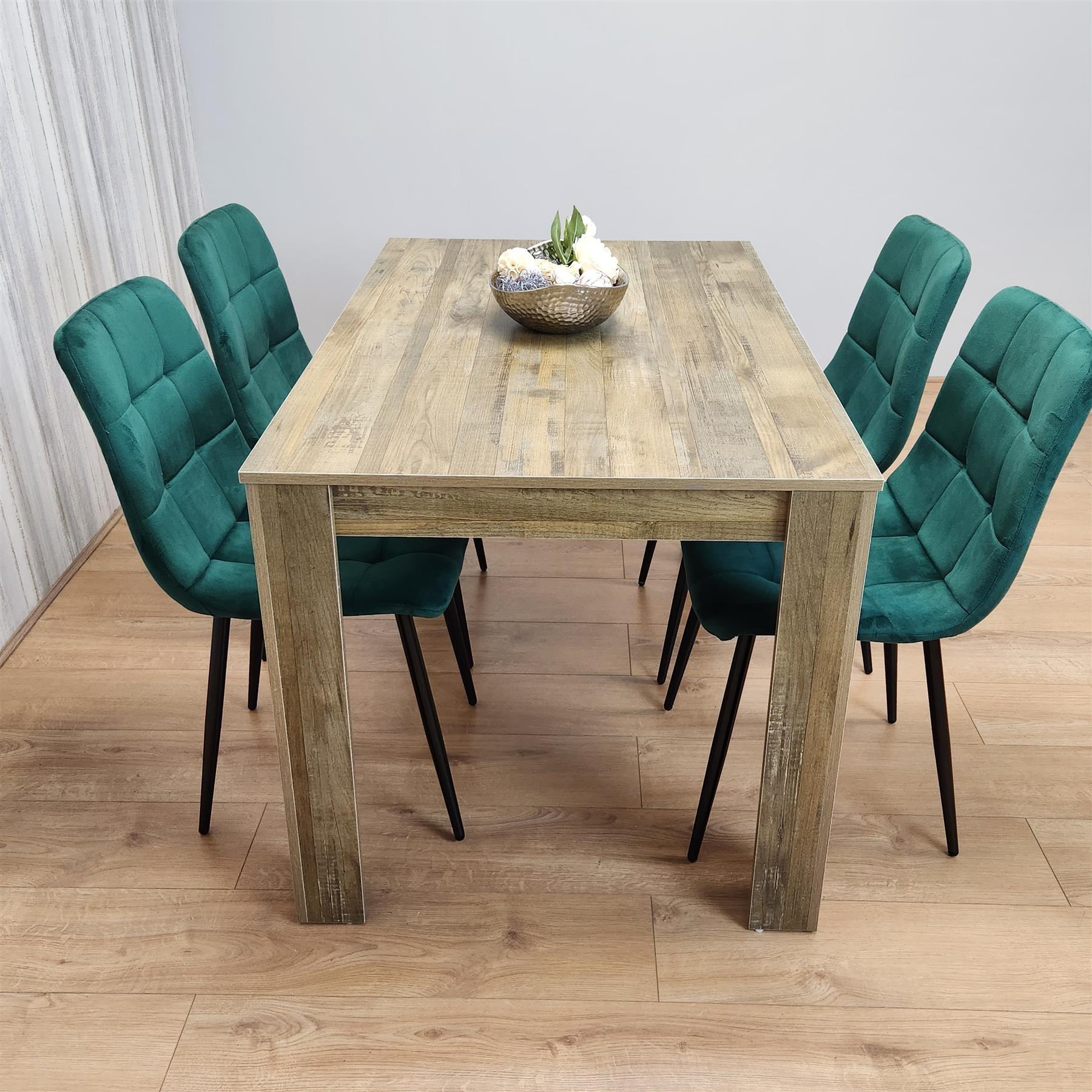 Dining Set of 4 Dining Table and 4 Green Velvet Chairs Dining Room Furniture