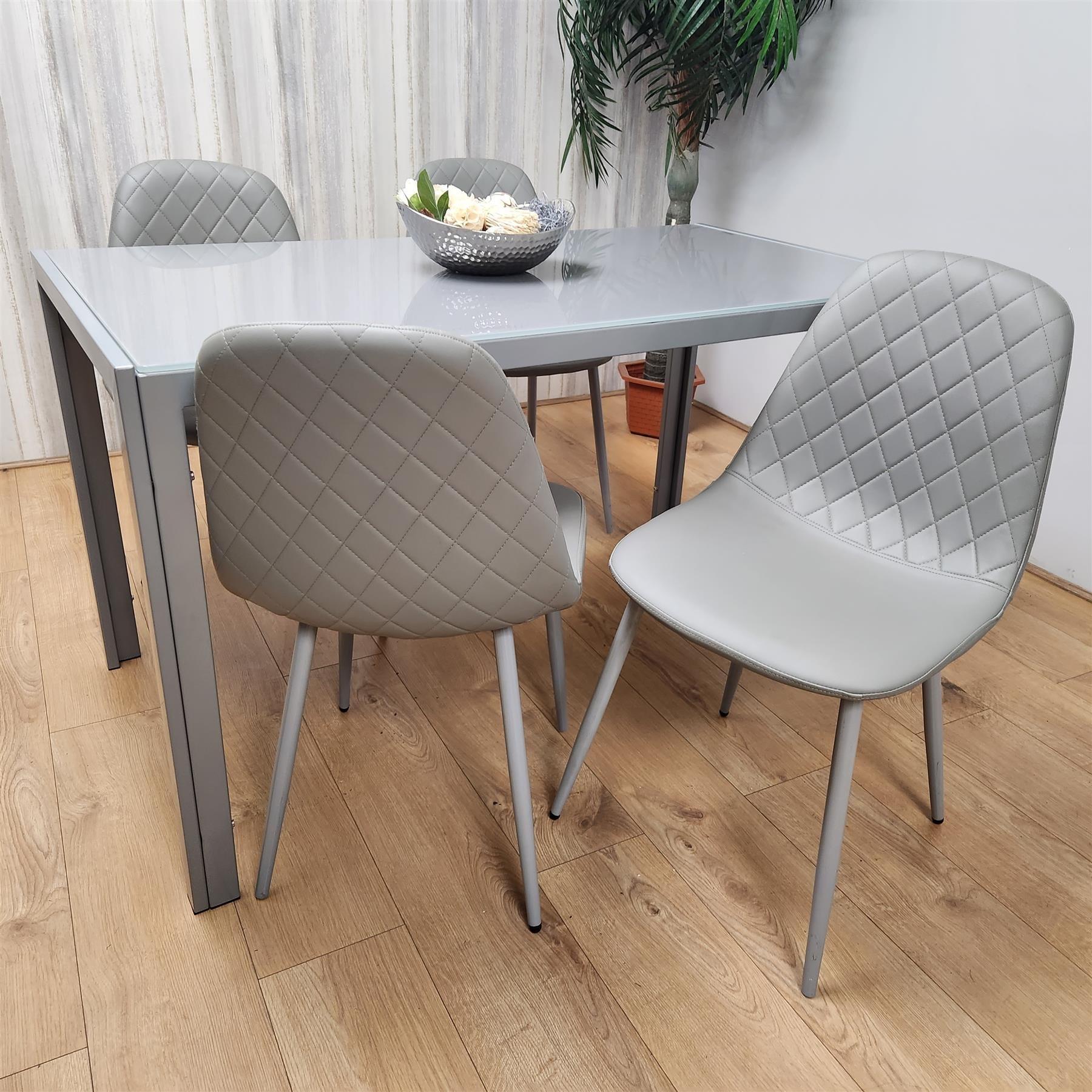 Glass Dining table and 4 grey leather chairs  Grey Glass Table And 4 Chairs kitchen dining room furn
