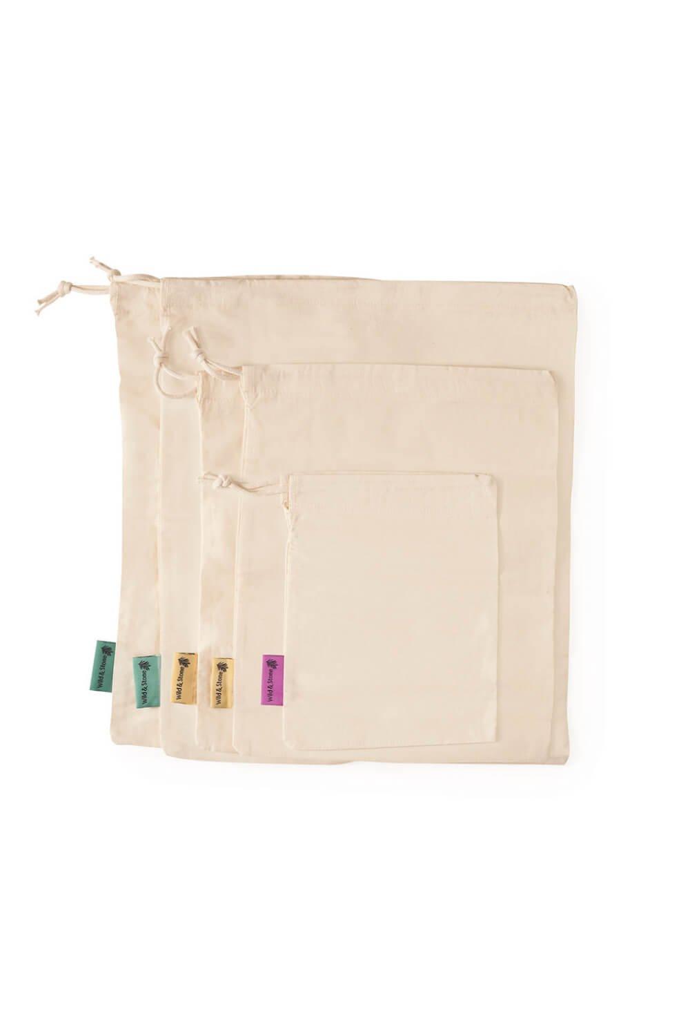 Reusable Canvas Produce Bags Organic Cotton 5 Pack