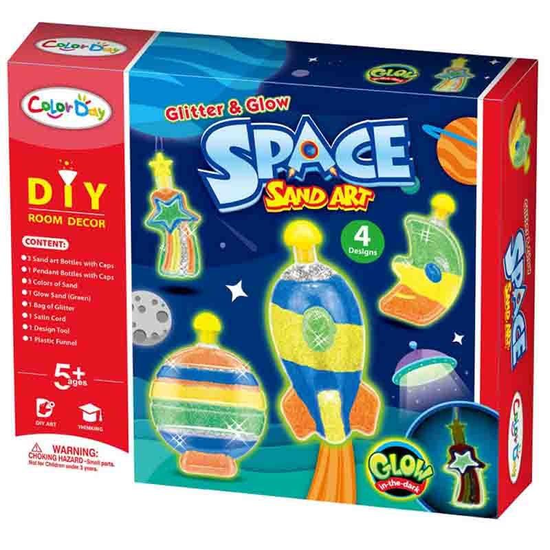 Glow in The Dark 4 pc Bottle Space Art Sand Activity Set for Kids