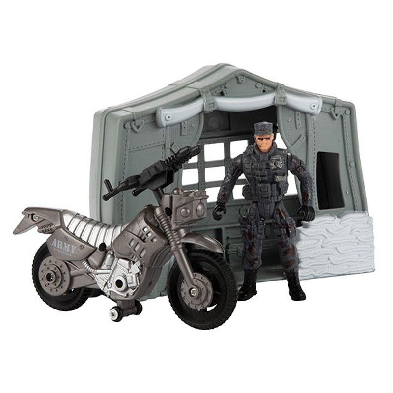 Realistic Military Interactive Action Figure Toy Soldier with Motorbike and Small Tent Playset Ideal Birthday Christmas Gift for Boys and Girls Aged 4