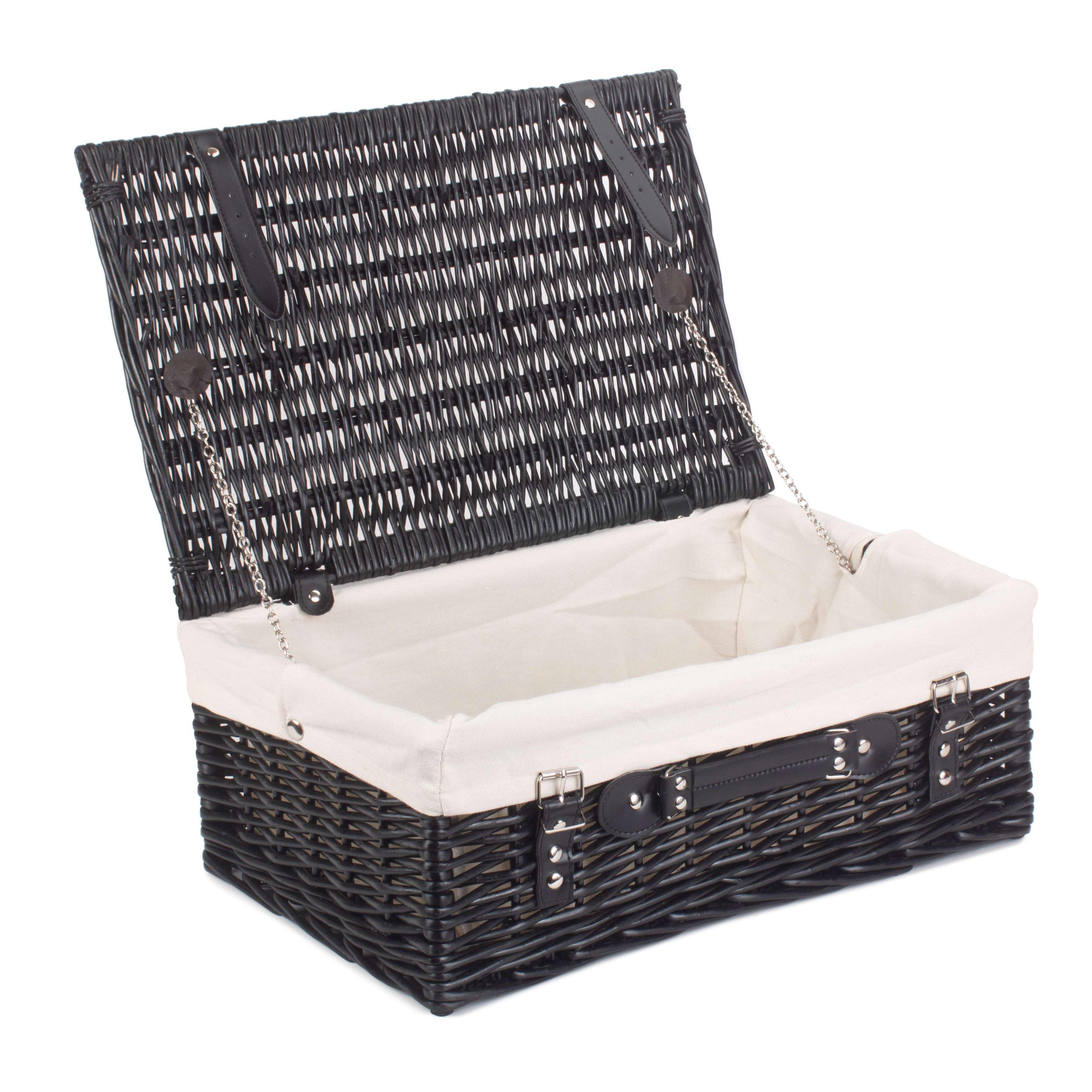 Wicker 45cm Empty Black Willow Picnic Basket with Cotton Lining
