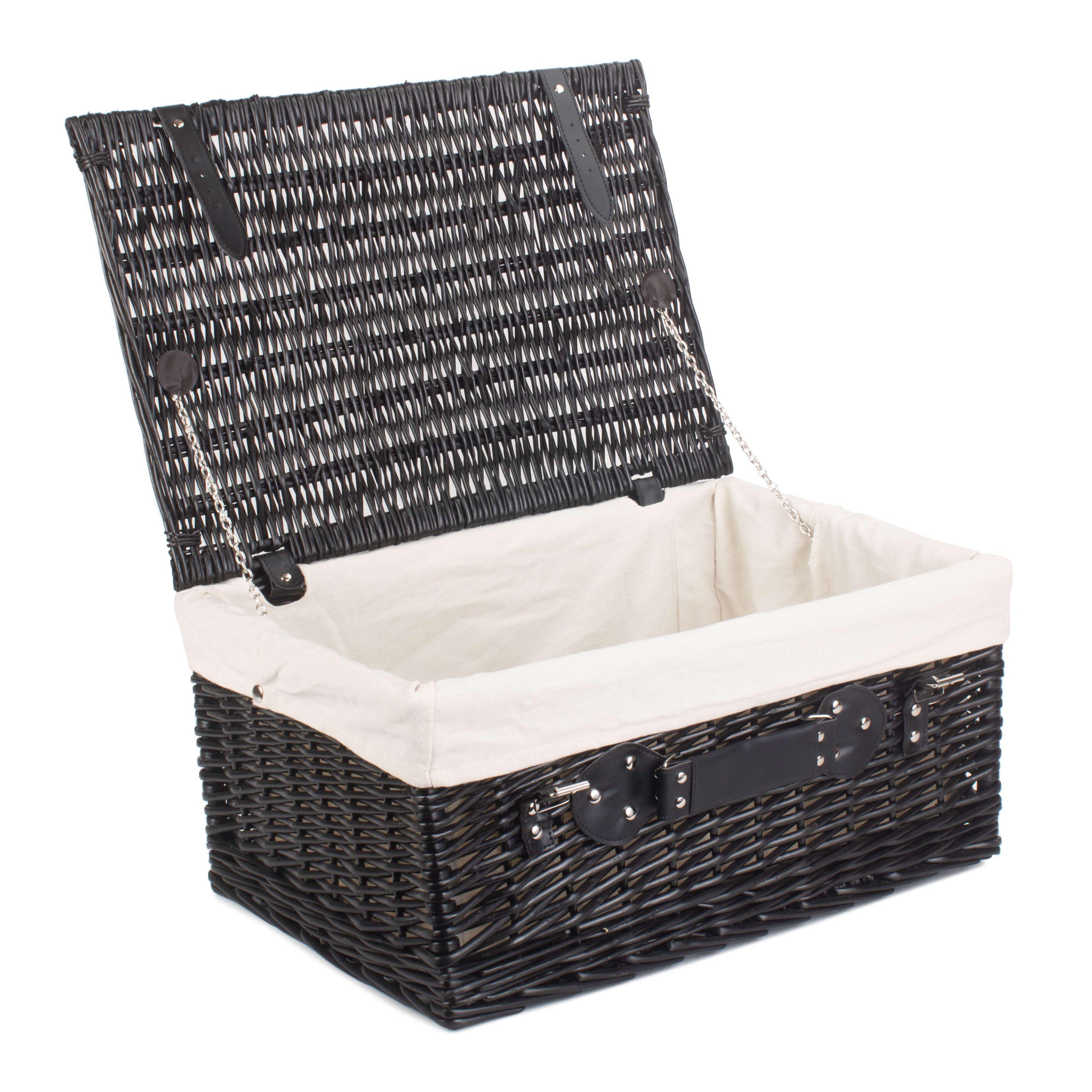Wicker 51cm Empty Black Willow Picnic Basket with Cotton Lining