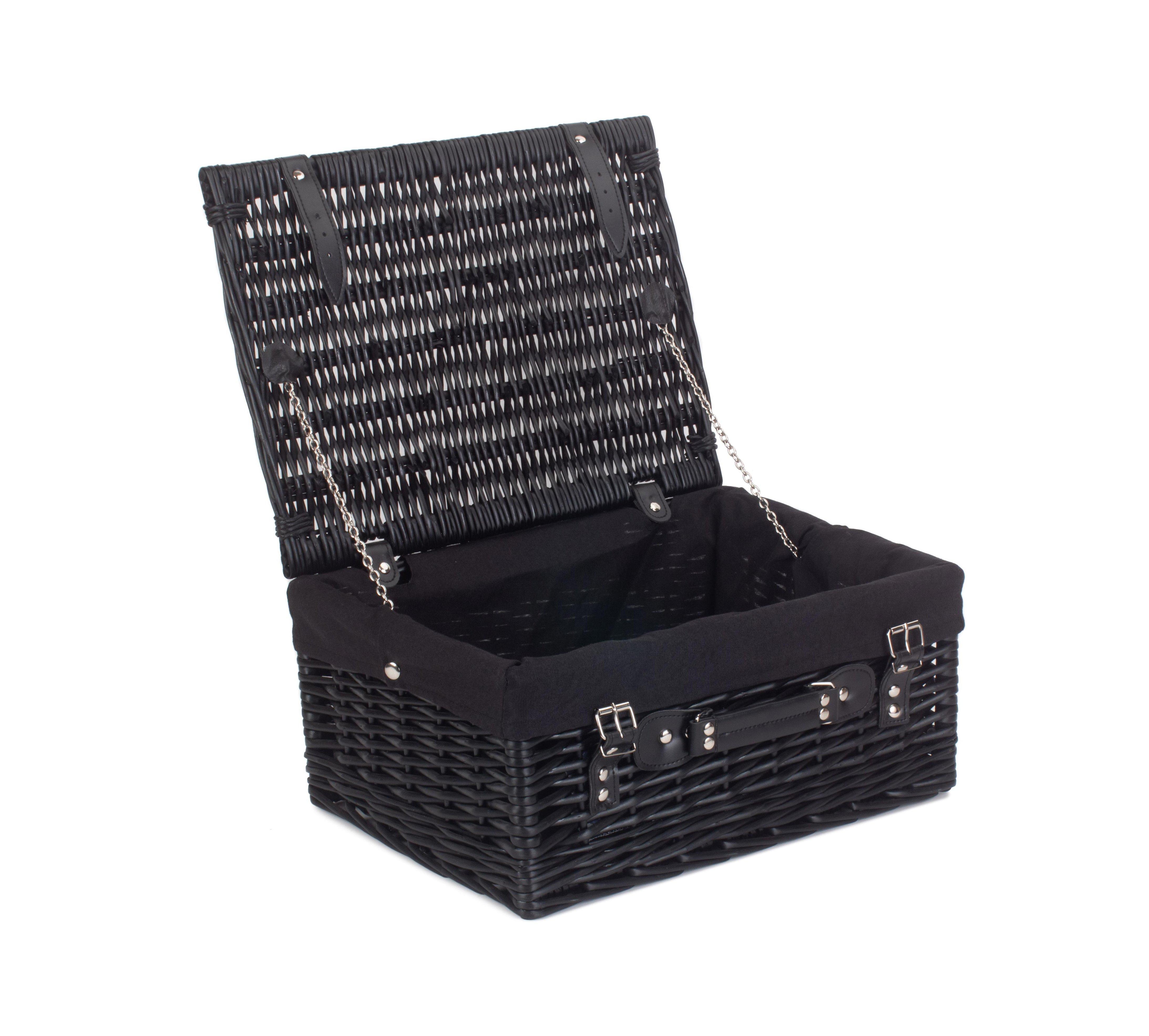 Wicker 40cm Empty Black Willow Picnic Basket with Cotton Lining
