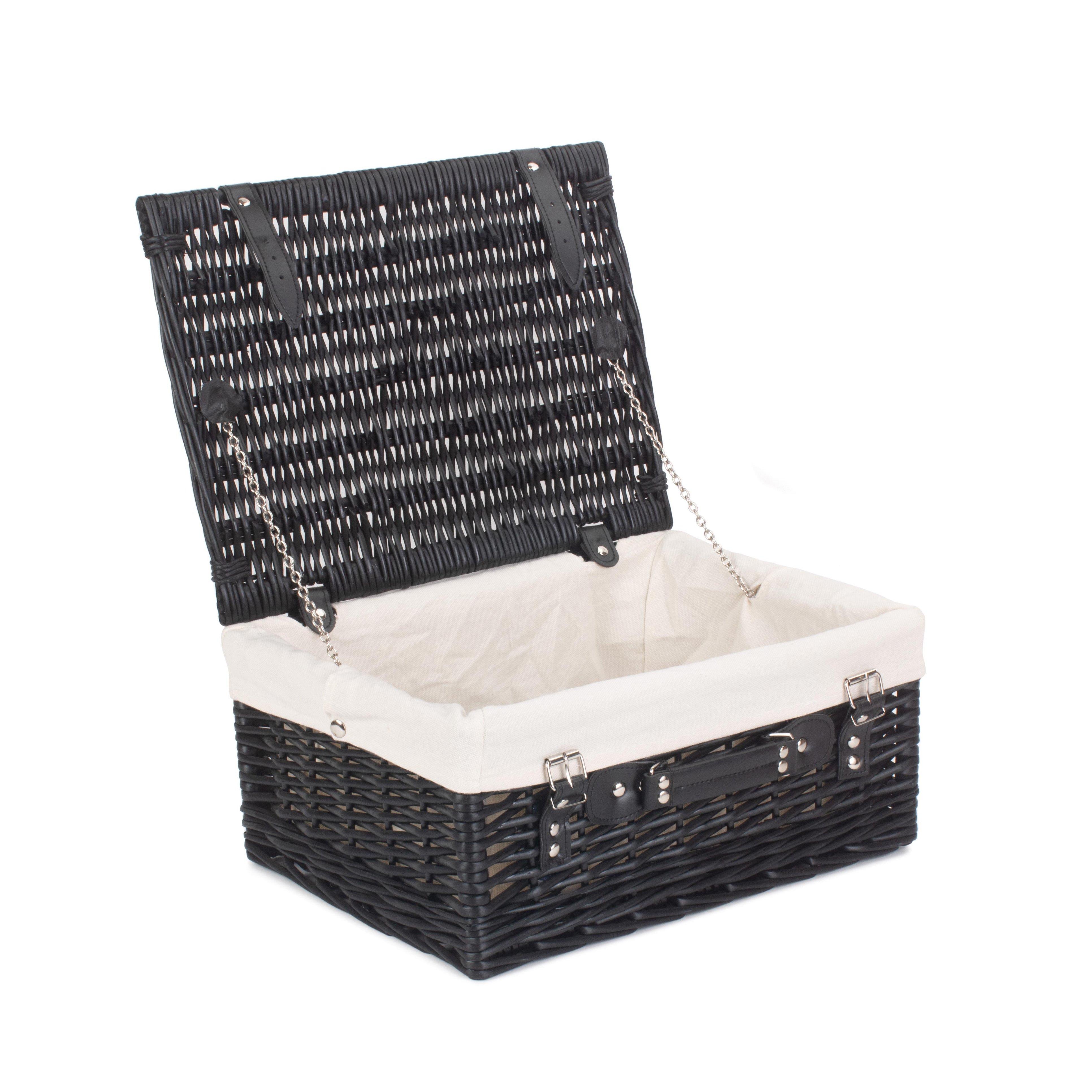 Wicker 40cm Empty Black Willow Picnic Basket with Cotton Lining