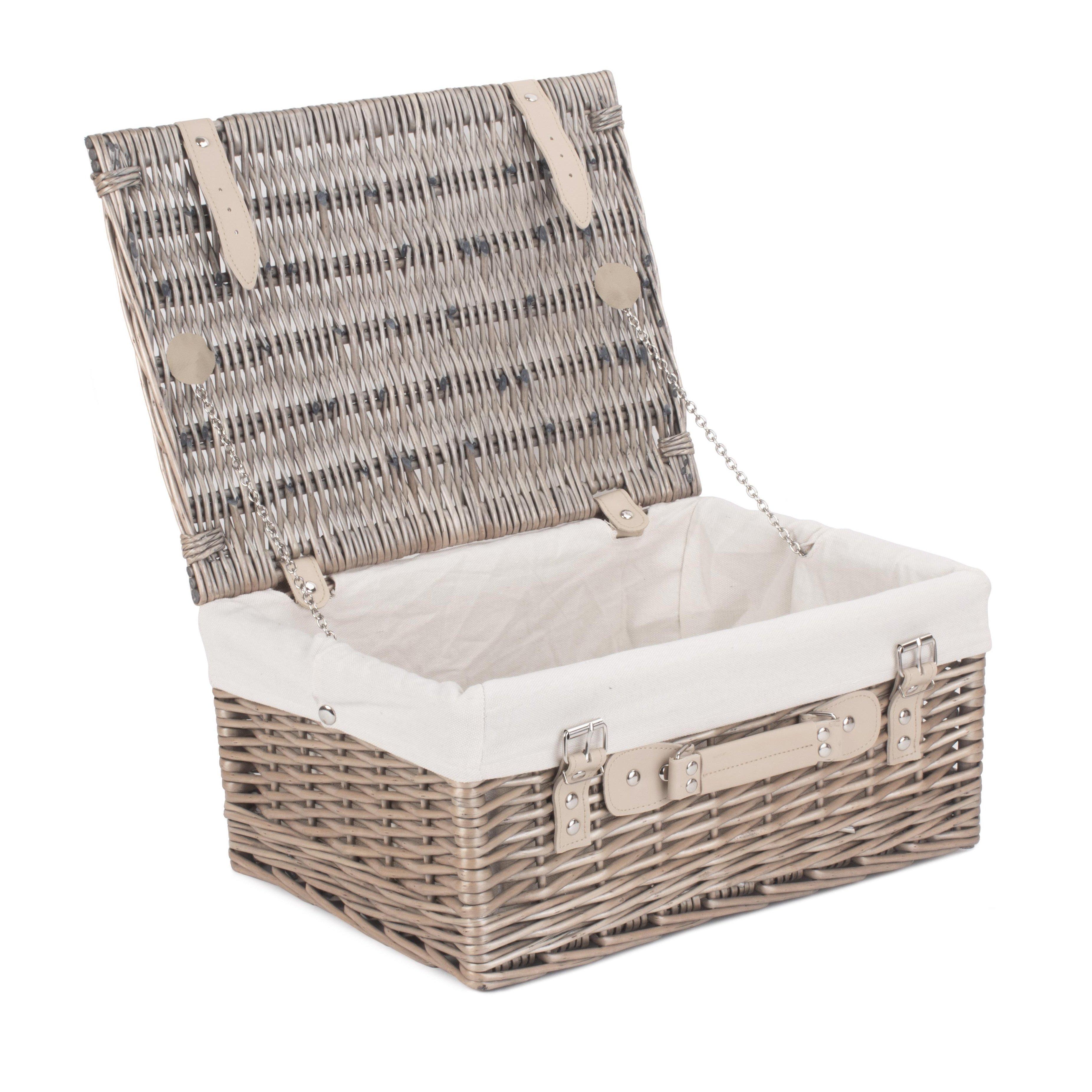 Wicker 40cm Antique Wash Picnic Basket with Cotton Lining