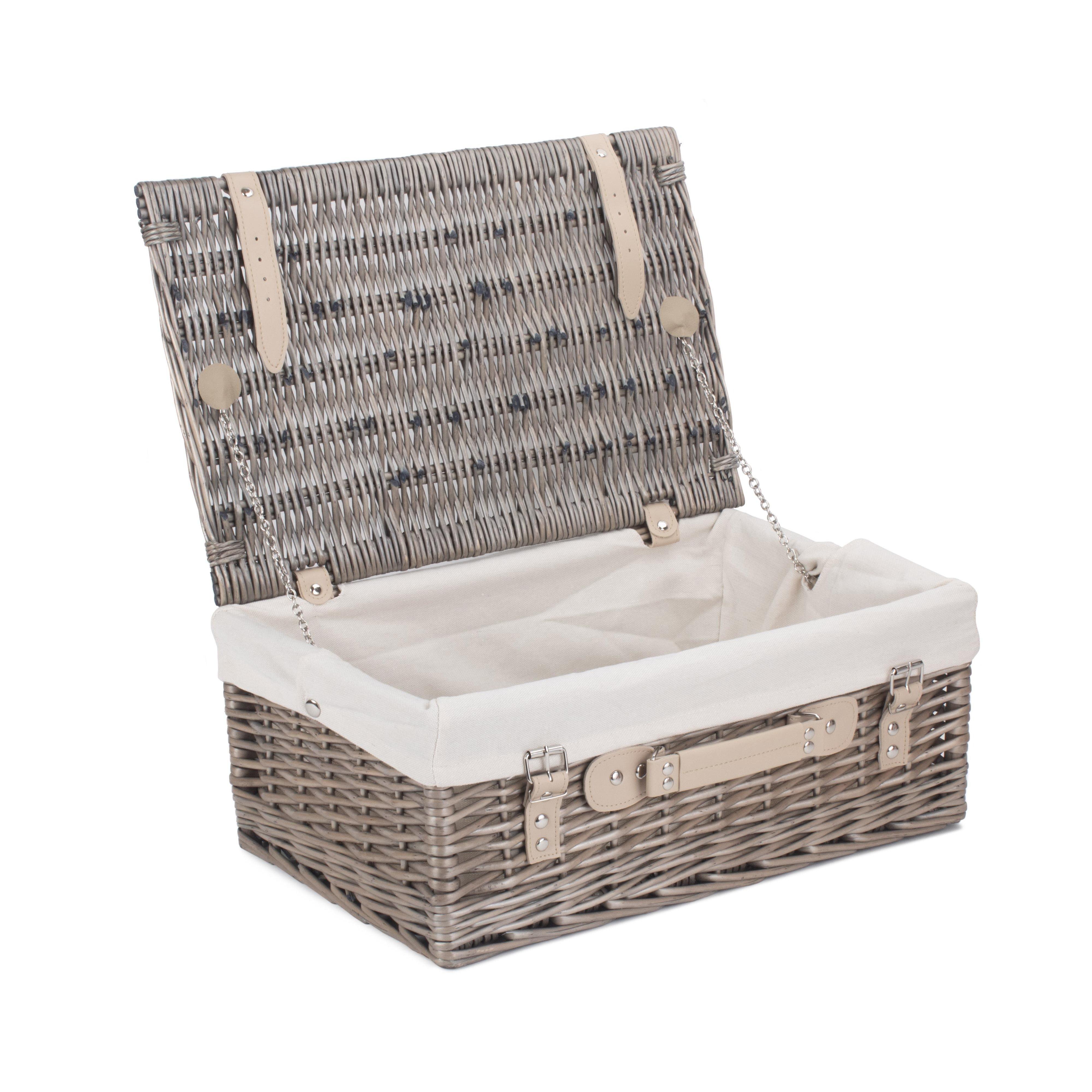 Wicker 45cm Antique Wash Picnic Basket with Cotton Lining