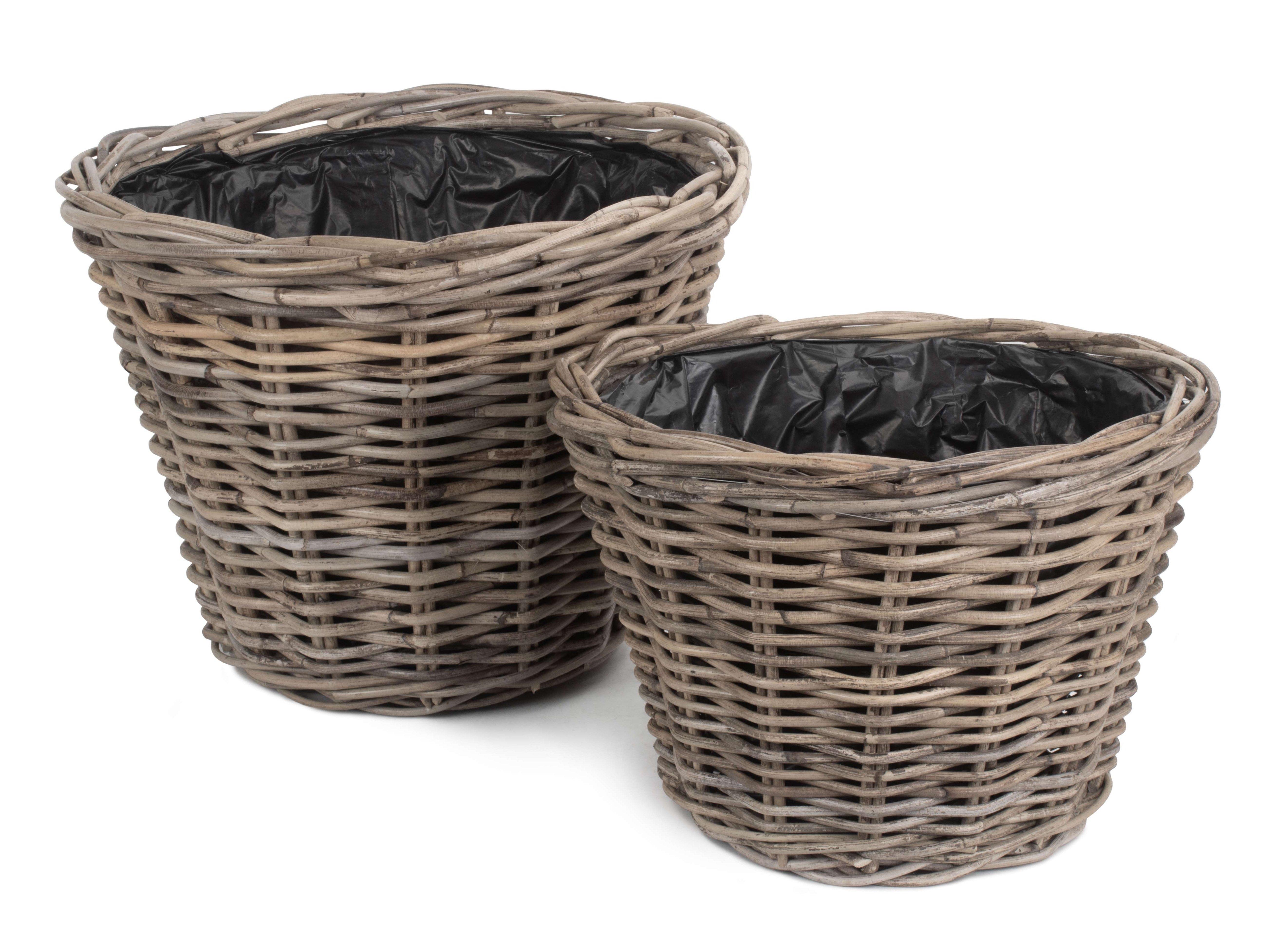 Rattan Set of 2 Tapered Rattan Round Planter with Plastic Lining