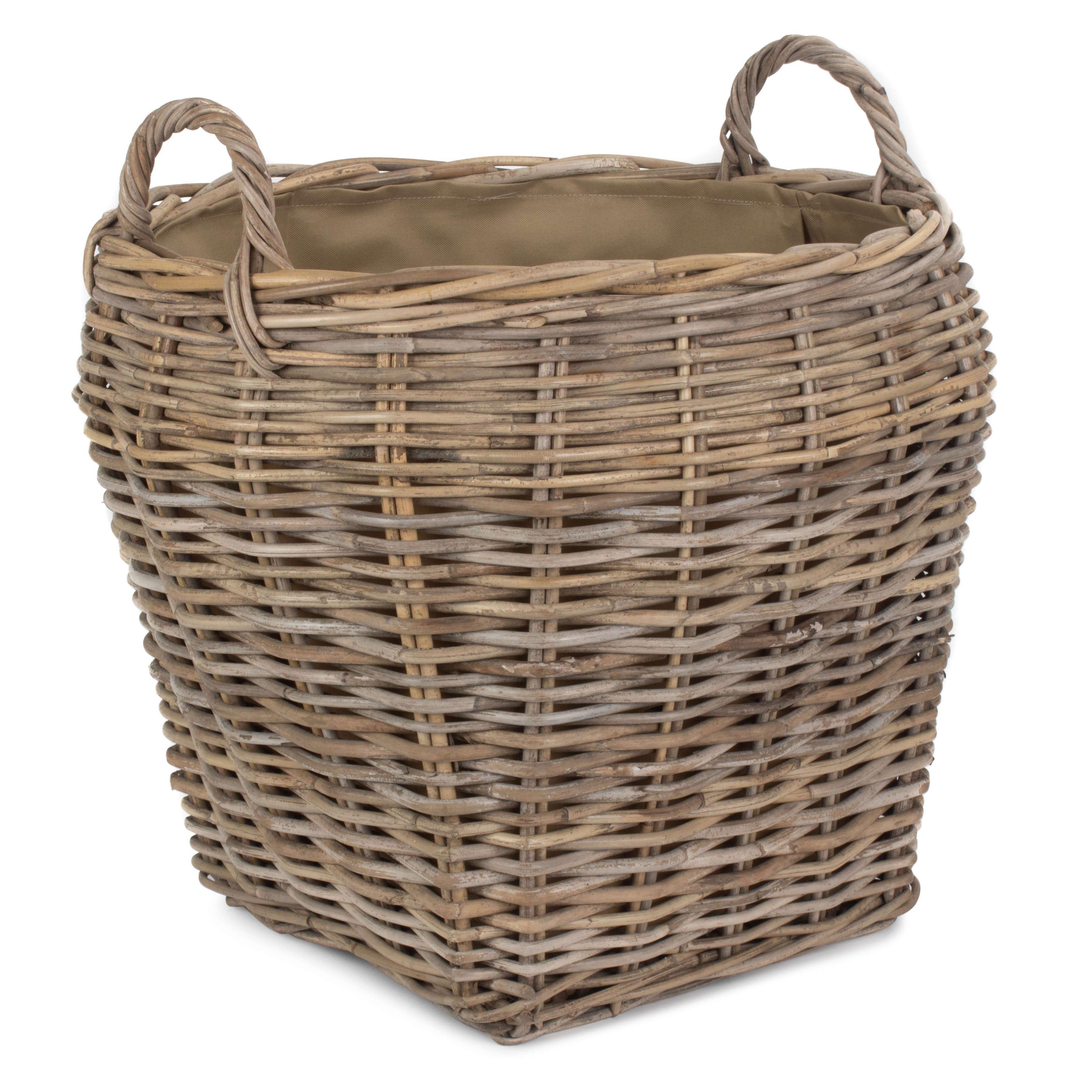 Rattan Amphora Rattan Log Basket with Hessian Lining