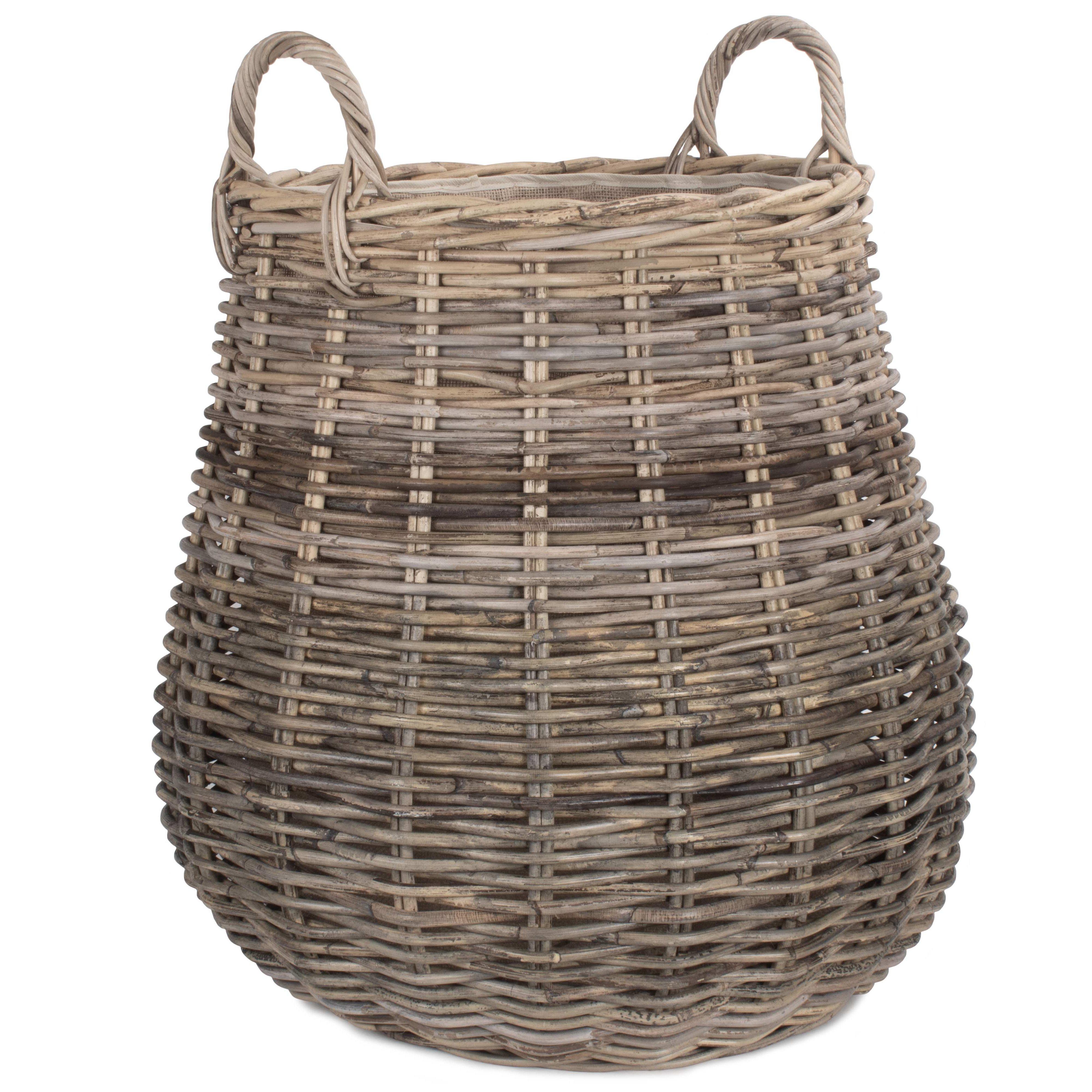 Rattan Pot-Bellied Hessian Lined Rattan Log Basket