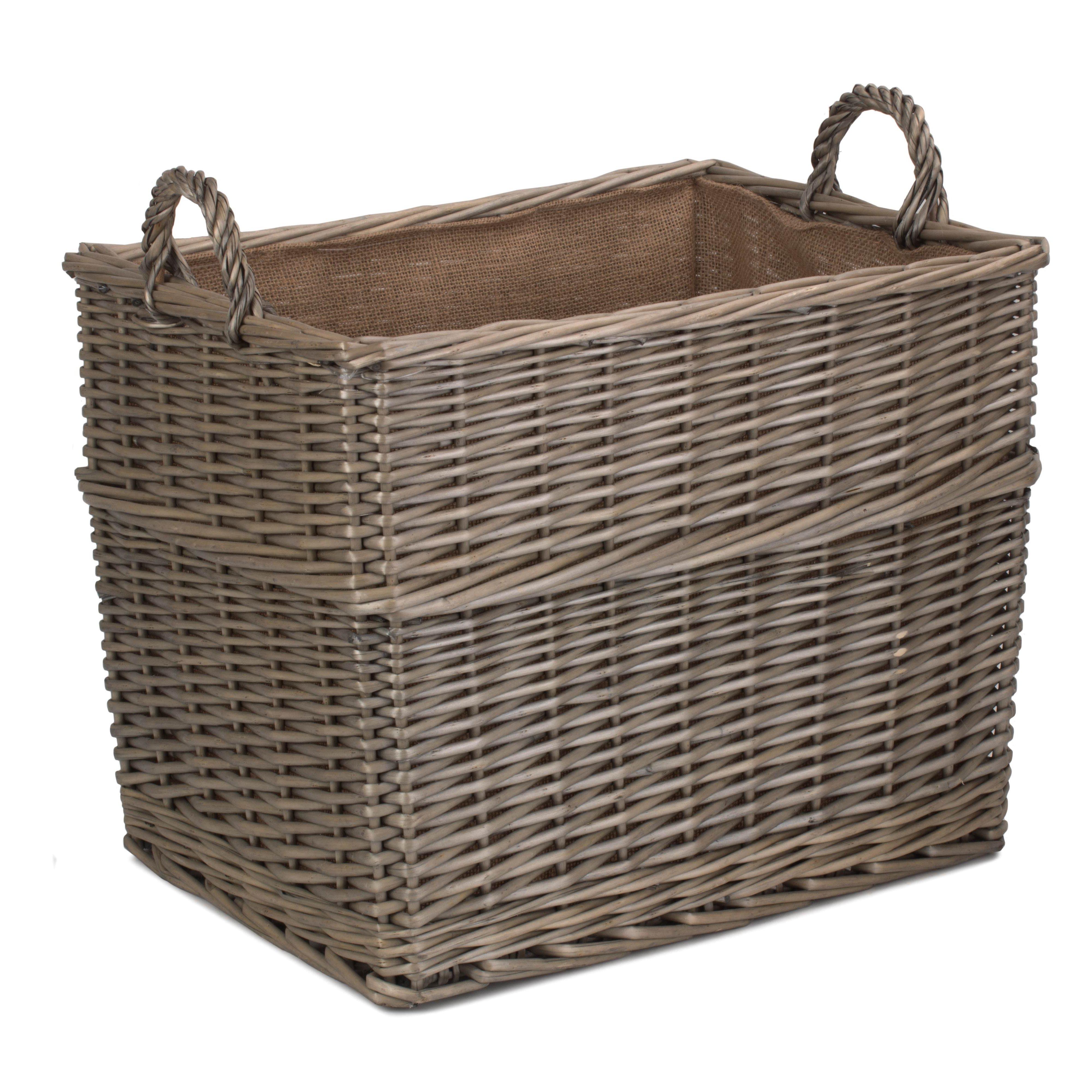 Wicker Rectangular Hessian Lined Log Storage Basket