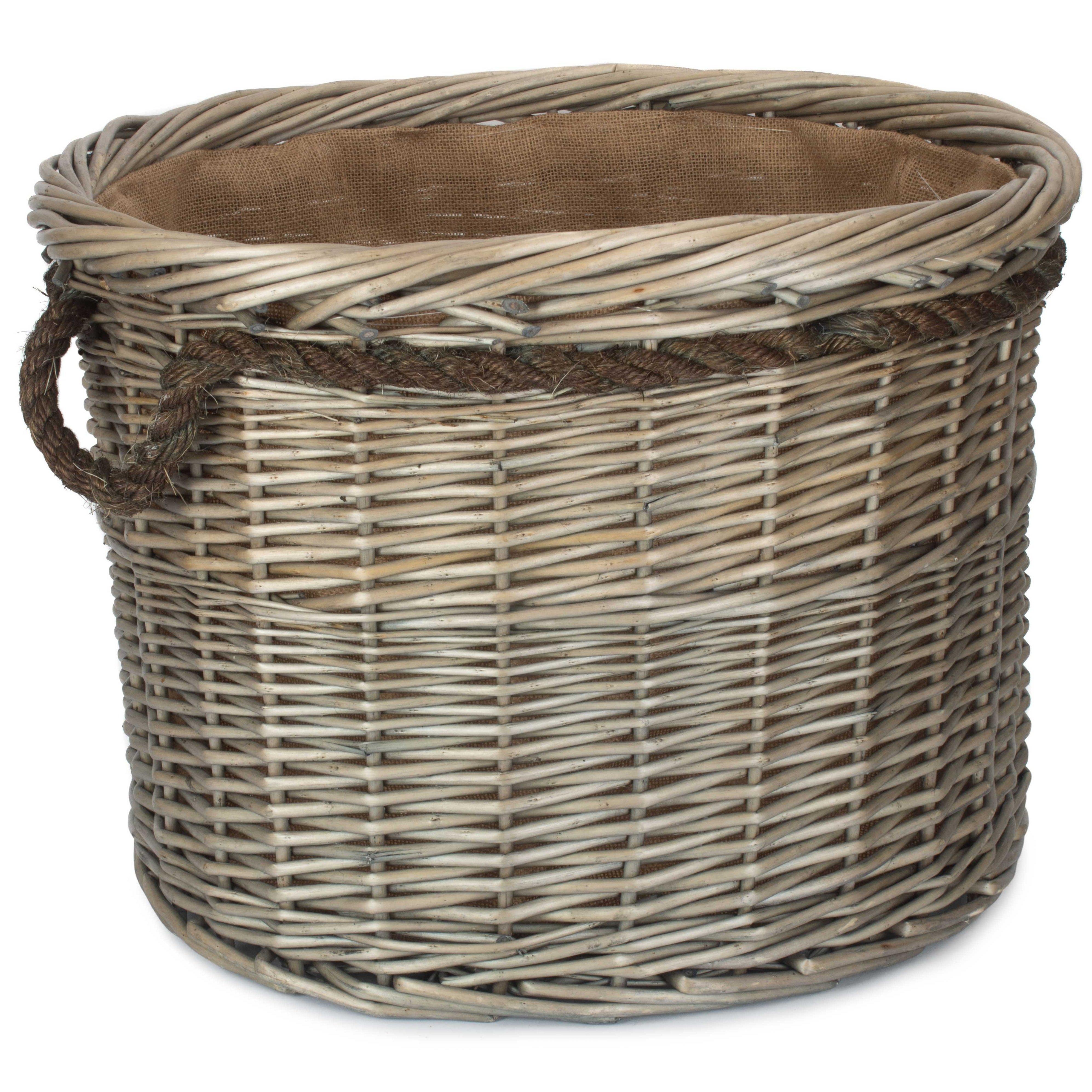 Wicker Rope Handled Antique Wash Round Log Basket