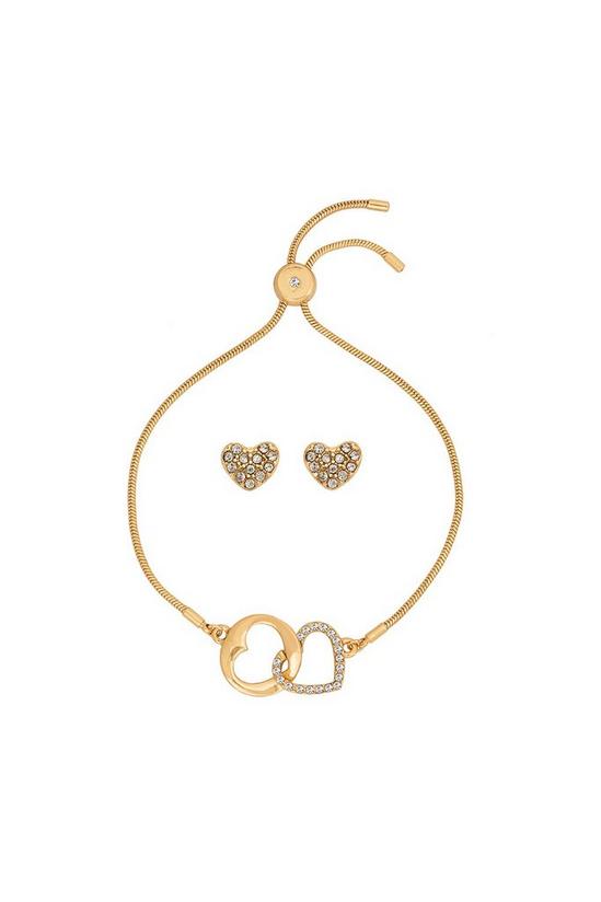 Caramel Jewellery London Gold Entwined Sparkly Heart Charm Bracelet & Earring Set 1