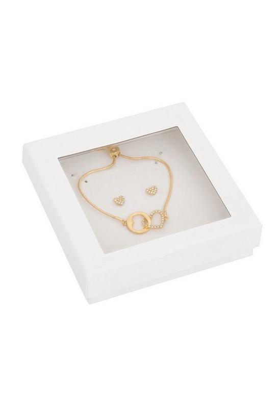 Caramel Jewellery London Gold Entwined Sparkly Heart Charm Bracelet & Earring Set 6