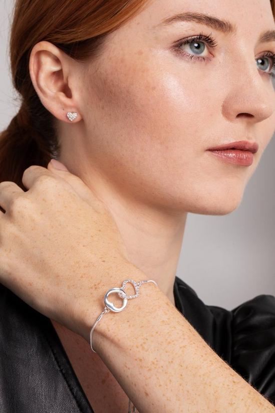 Caramel Jewellery London Silver Entwined Sparkly Heart Charm Bracelet & Earring Set 3