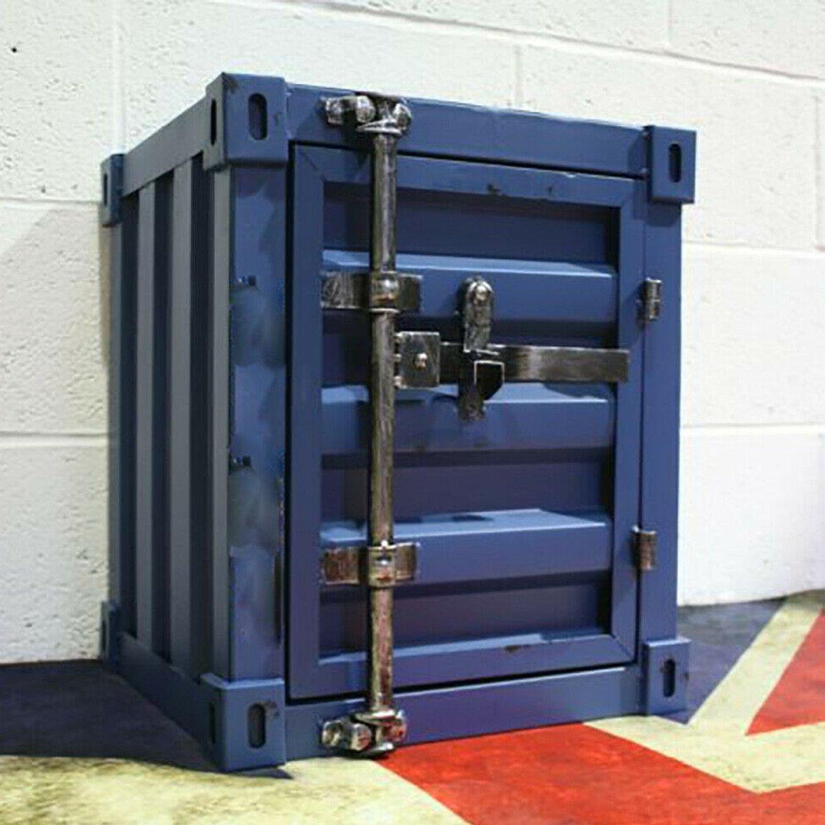 Blue Industrial Shipping Container Table Storage Shelf Unit Vintage Bedside Coffee Side Table Chest 