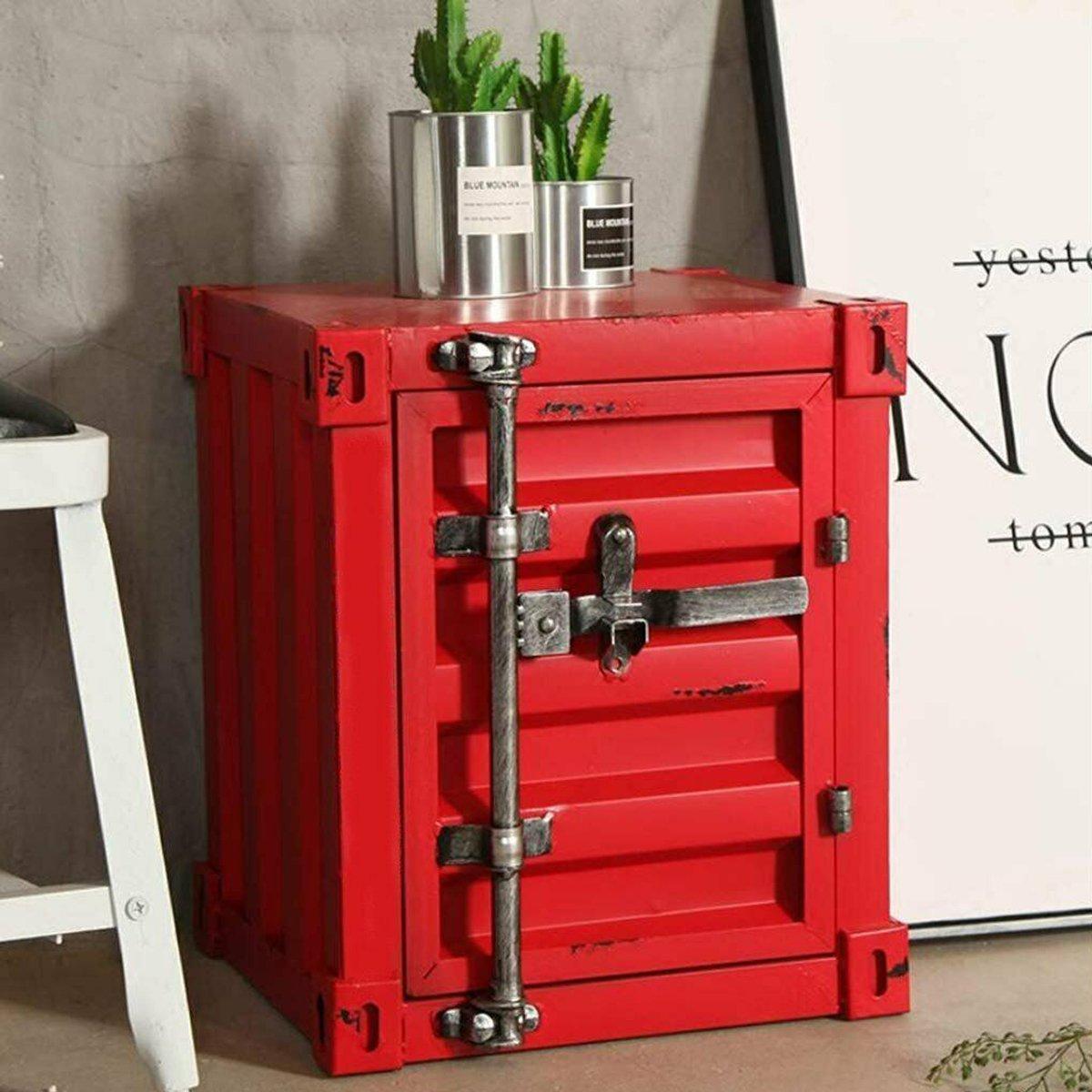 Red Industrial Shipping Container Table Bedside Coffee Side Table