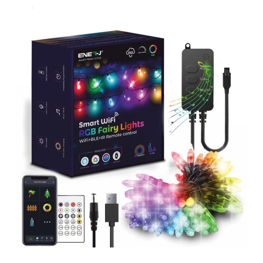 RGB Fairy Lights with 5 Meters length, 50 LEDs, WiFi+BLE+IR Remote control, UK Plug with USB Port