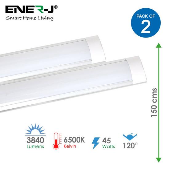 ENER-J 45W Prismatic LED Tube Batten complete fitting 1.5m, 4000 lumens, 6500K (pack of 2 units) 6