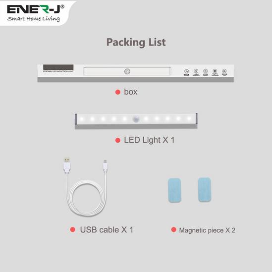 ENER-J Rechargeable Sensor Cabinet Lights, Size:150*18.5*17mm, Infrared + Light Sensor, 2W, 10 LEDs, 280 mAh battery capcity. (Pack of 2 pcs) 5