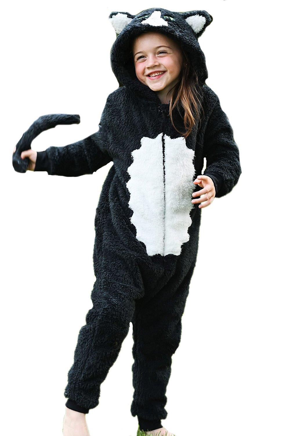 Soft Fleece Cat Kitten Onesie All-in-One and Tail Kids Ages 2-13 Years