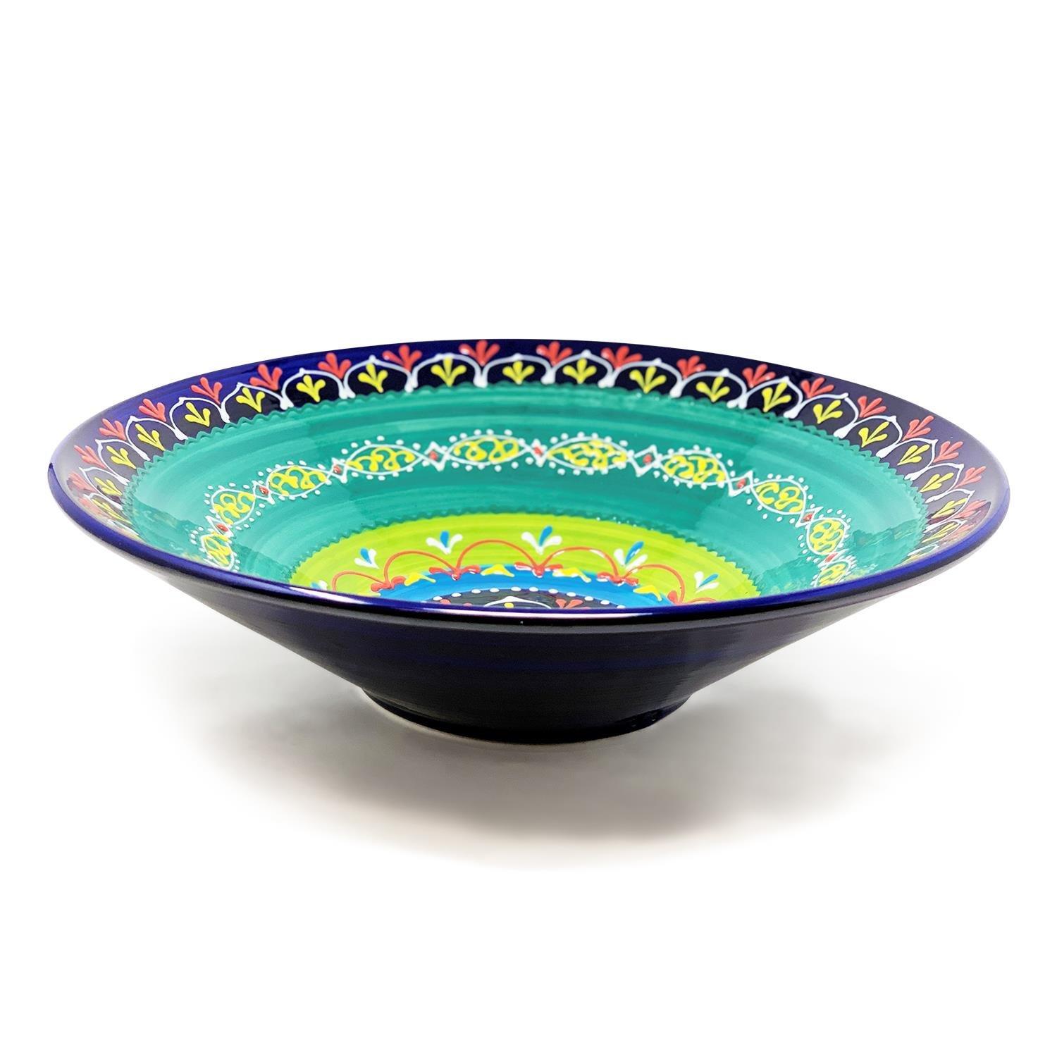 Classic Spanish Hand Painted Kitchen Dining Extra Large Conical Bowl 38cm Blue/Green