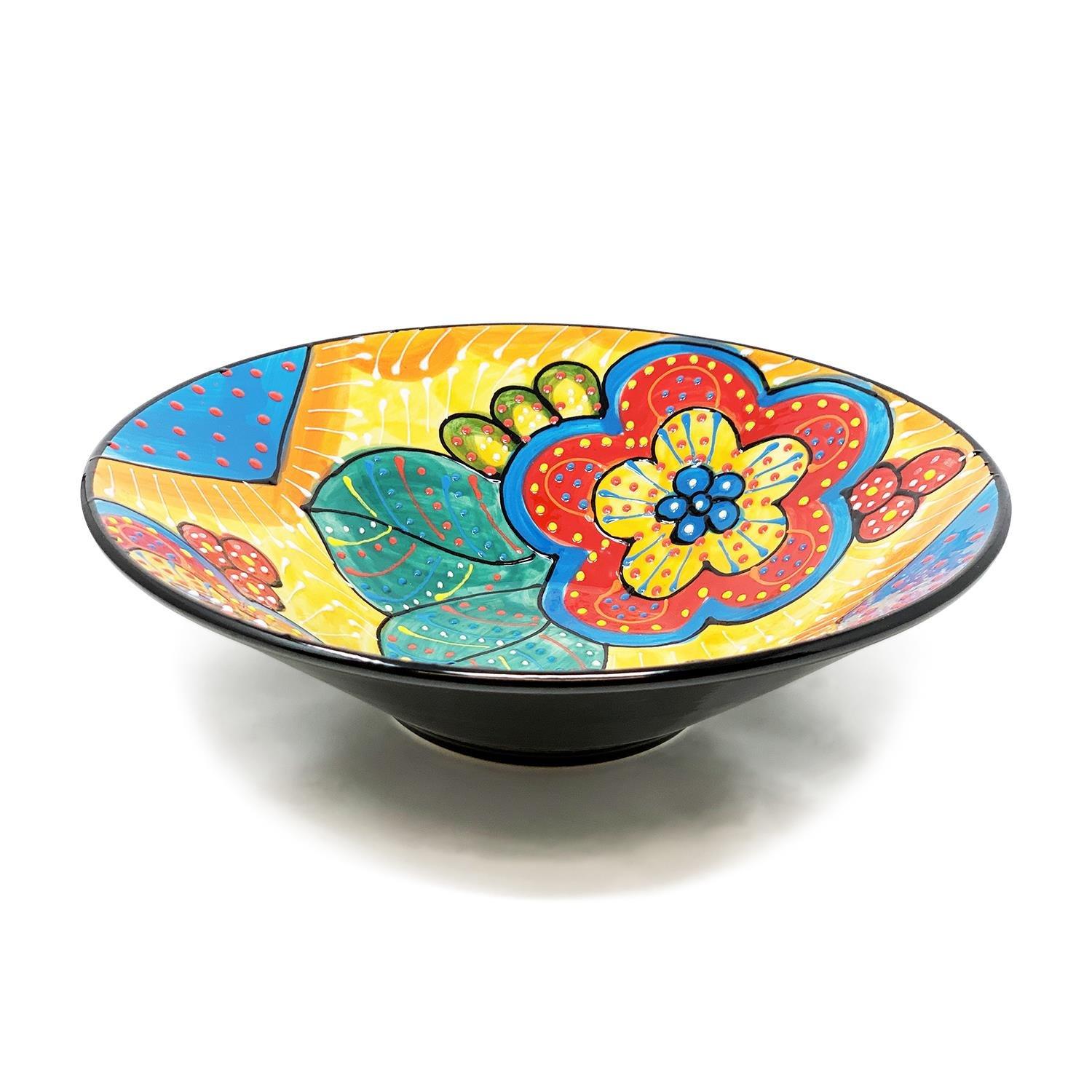 Classic Spanish Hand Painted Kitchen Dining Extra Large Conical Bowl 38cm Red/Yellow Flower