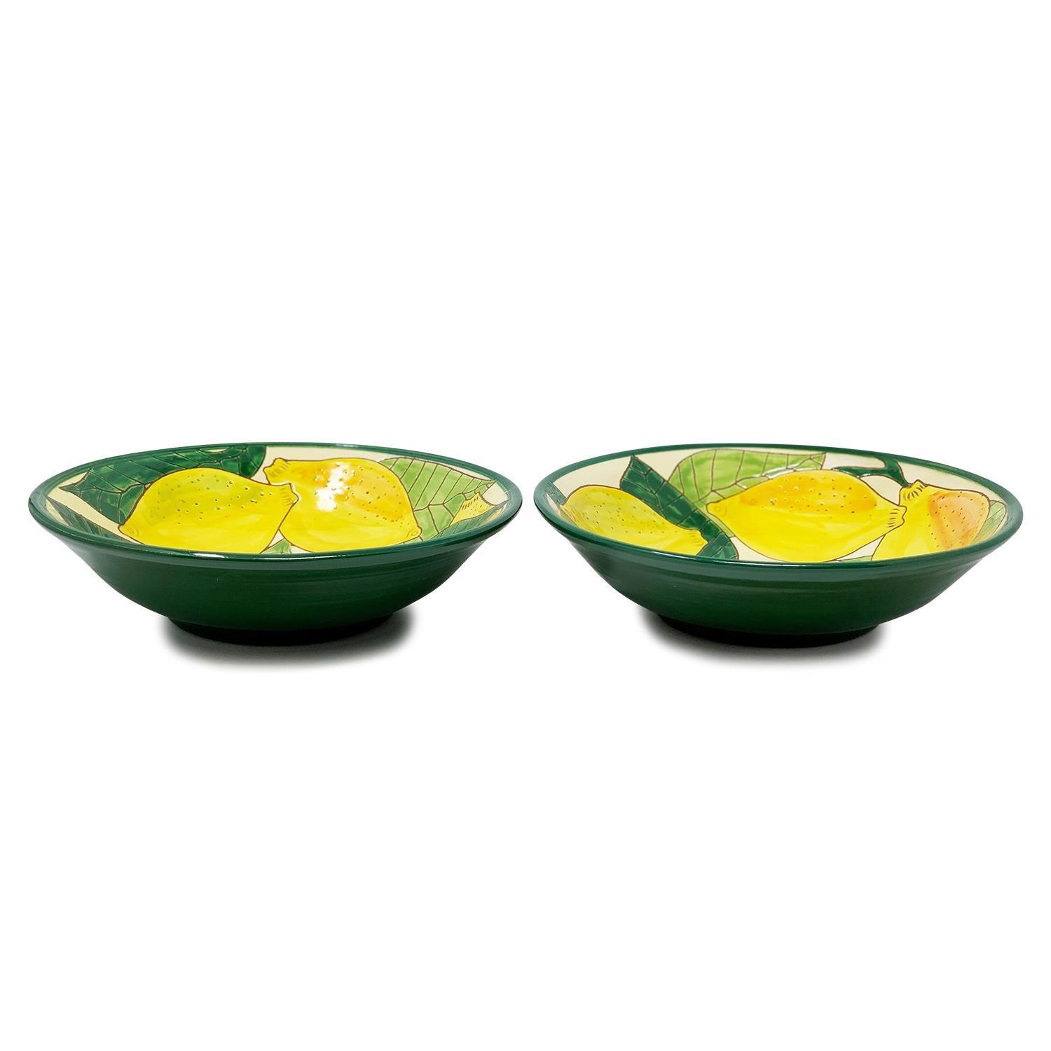 Signature Lemons Hand Painted Ceramic Kitchen Dining Set of 2 Pasta Bowls (Diam) 23cm
