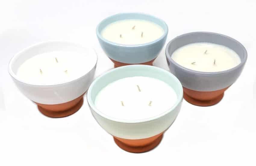 Rustic Pastel Half Dipped Round Bowl Mixed Set of 4 Soy Wax Candles (Diam) 14cm