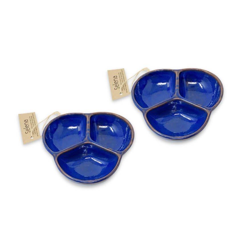 Selena Hand Dipped Glaze Kitchen Dining Set of 2 Small Snack Trio Dishes (Diam) 13cm
