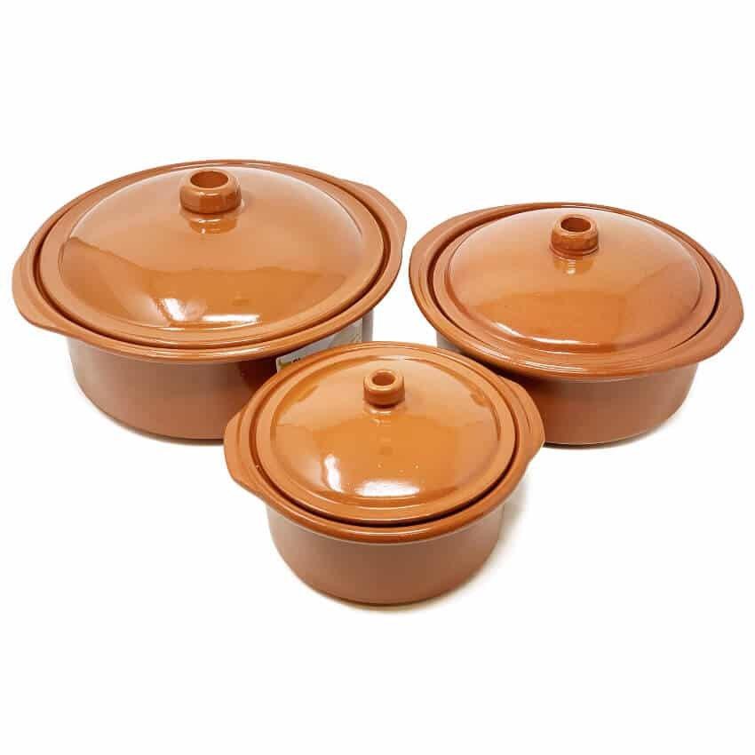El Toro Glazed Terracotta Kitchen Dining Set of 3 Lidded Casserole Dishes (D) 20cm, 25cm & 30cm